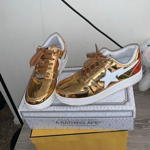 Gold Bathing Ape Mens Sneakers Size 10